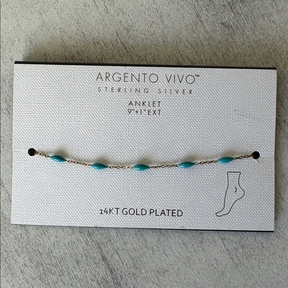 Argento Vivo 14K Gold Plated Sterling Silver Anklet Chain W blue beads 9"+1" - Picture 3 of 8